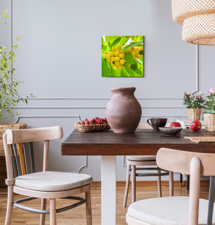 White Cherry Stillness Art Canvas. Wall Décor. 11X11 inch