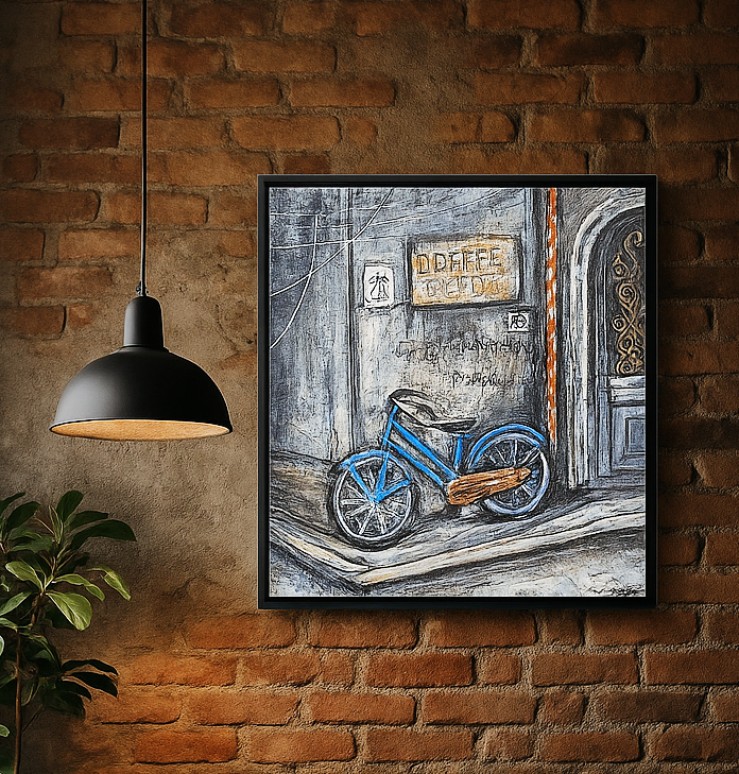 Bicycle at No.34. Unique Mixed-Media Artwork